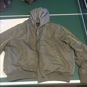 Active USA Khaki Green Bomber Jacket with Heather Gray Hood